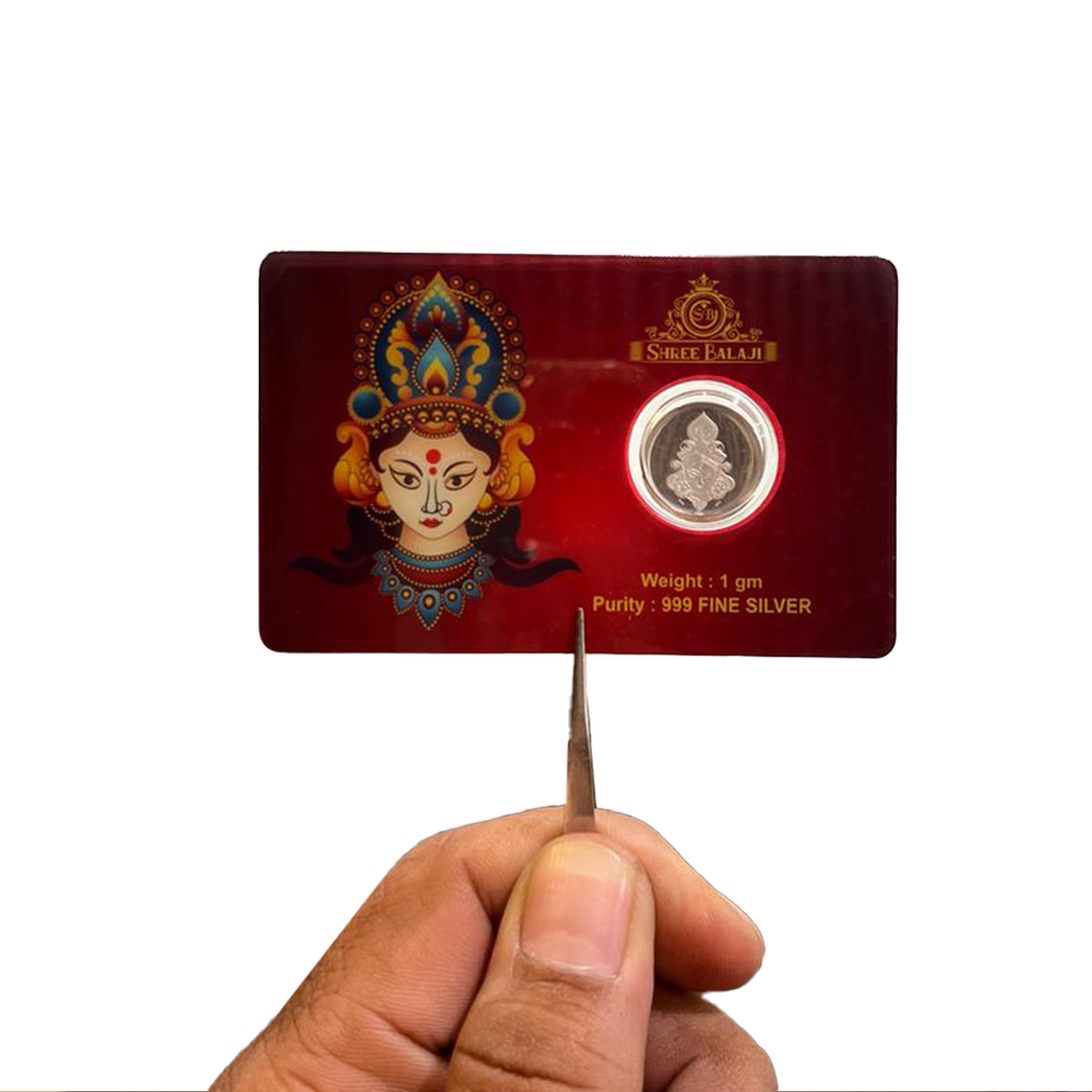 1 Gram Round Durga ji Silver Coin with Laminated PVC Card image 4