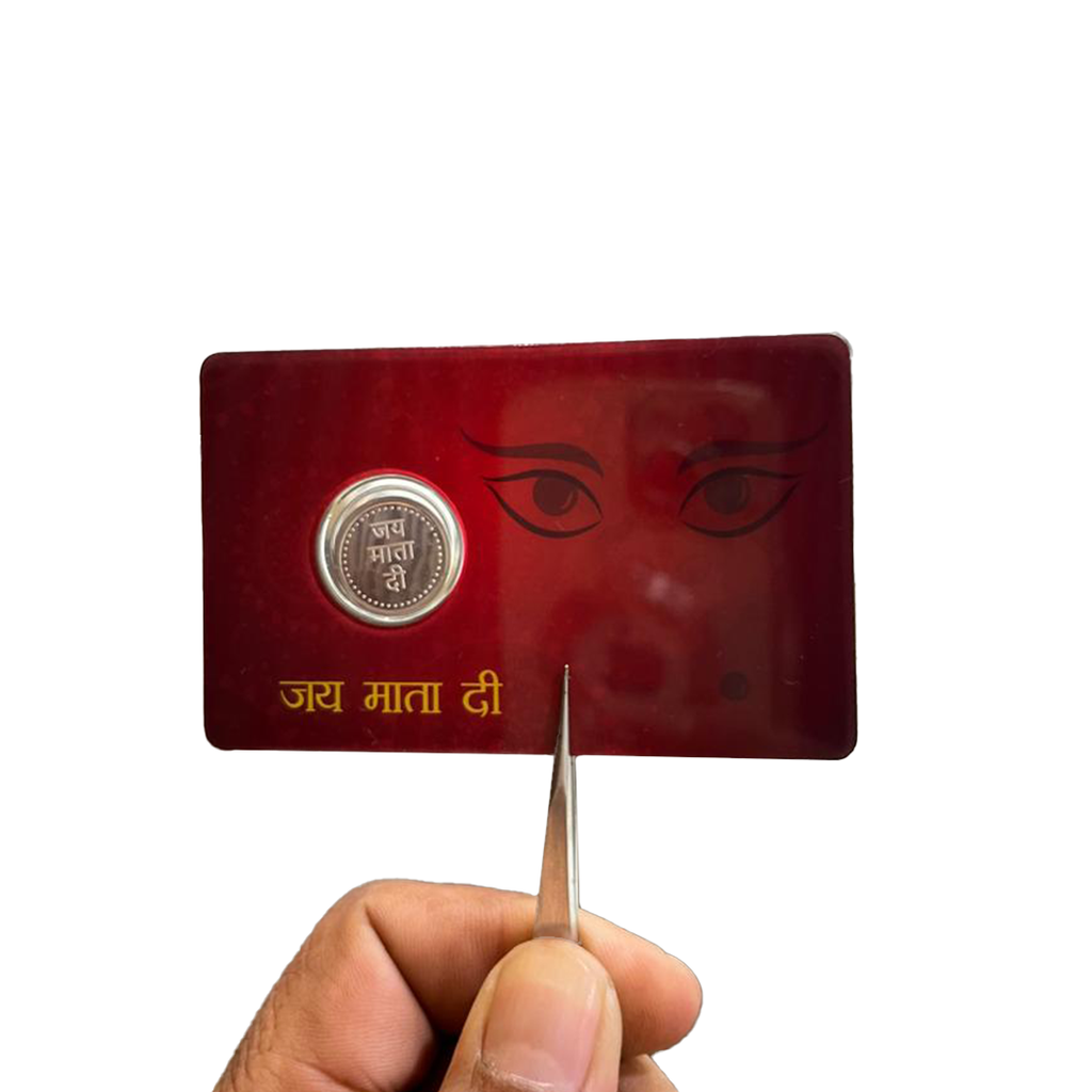 1 Gram Round Durga ji Silver Coin with Laminated PVC Card image 1