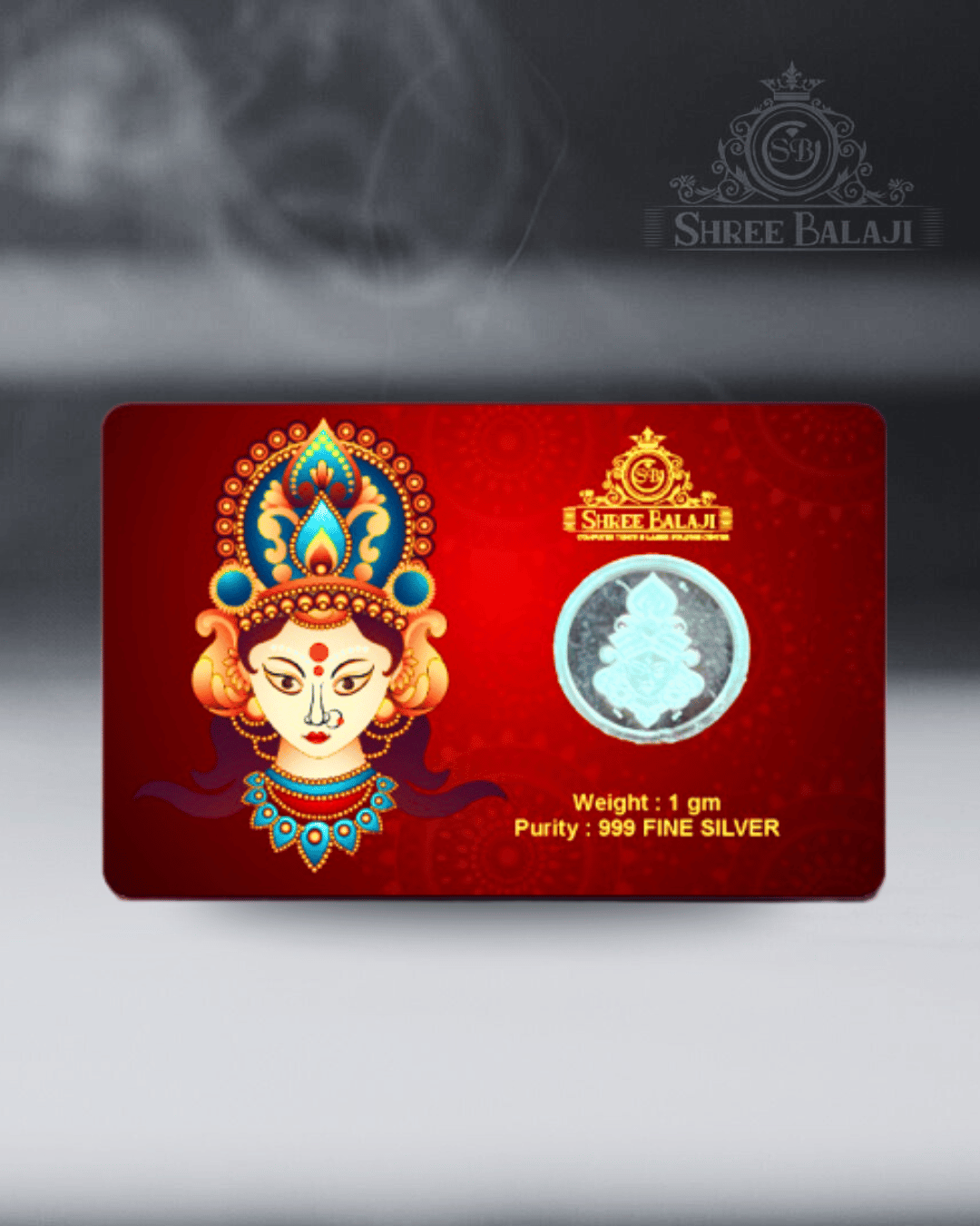 1 Gram Round Durga ji Silver Coin with Laminated PVC Card