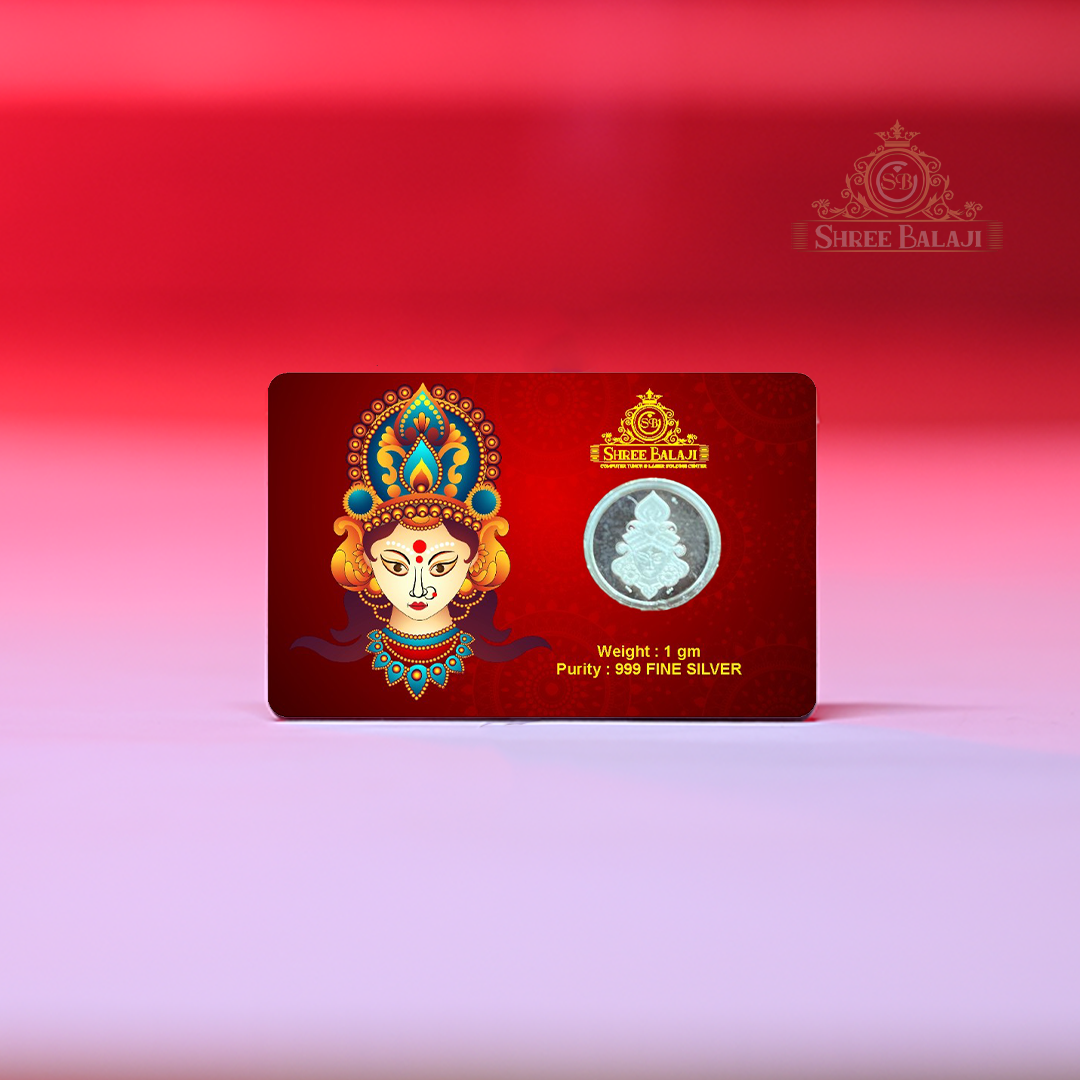 1 Gram Round Durga ji Silver Coin with Laminated PVC Card image 0